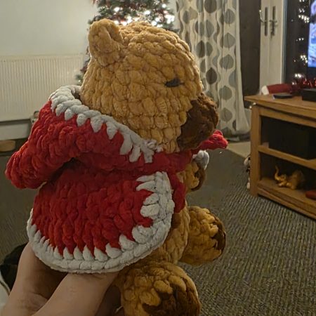 Hand-Crocheted Christmas Capybara Plushie with red cape. UKCA tested