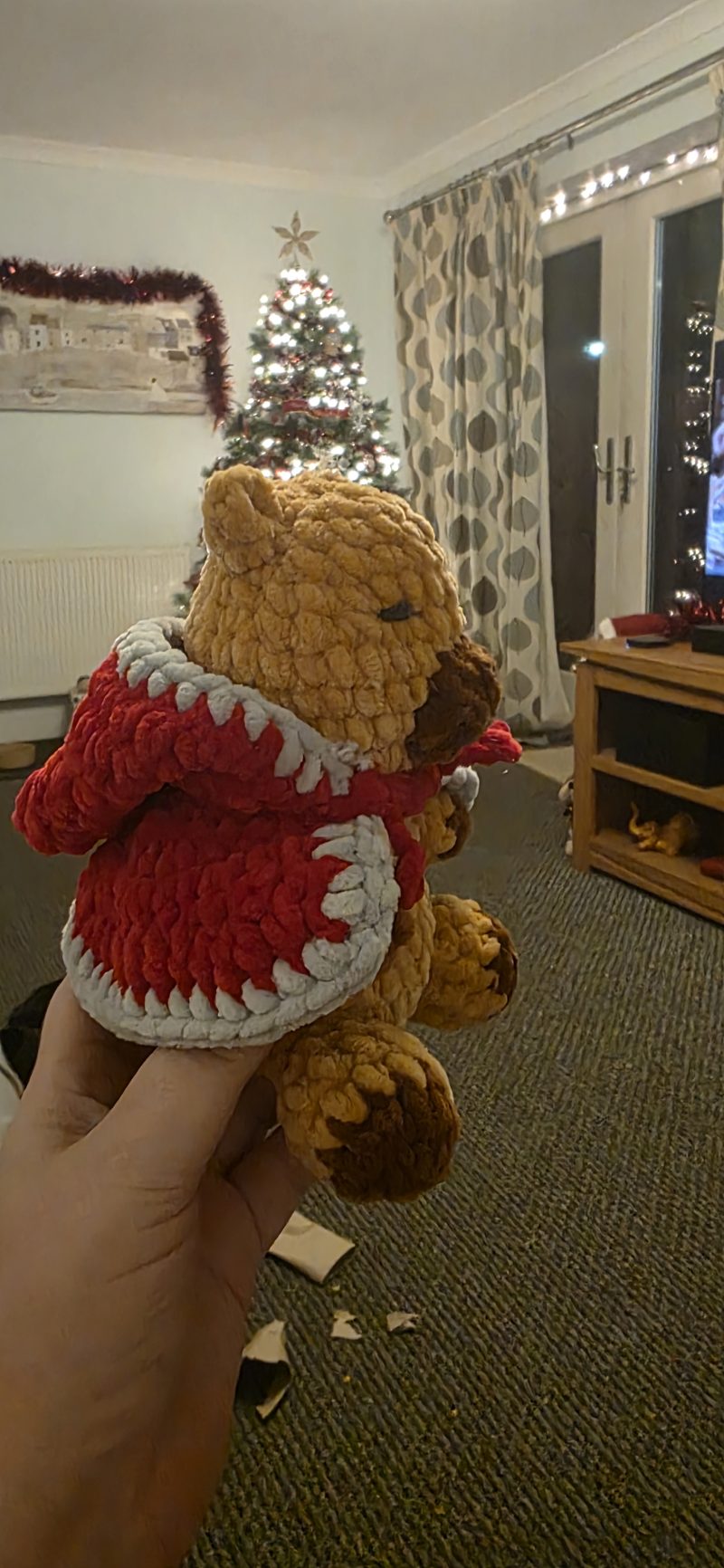 Hand-Crocheted Christmas Capybara Plushie with red cape. UKCA tested