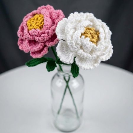 Handmade Crochet Peony Flowers - Set of 2