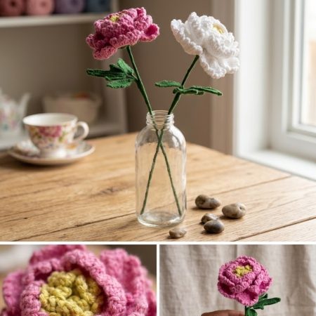 Handmade Crochet Peony Flowers - Set of 2