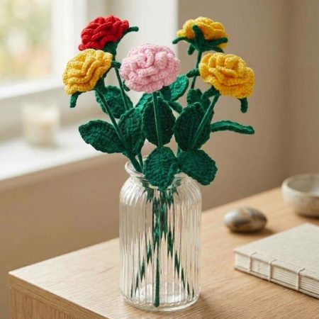 Handmade Crochet Roses- Set of 5