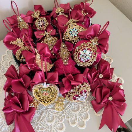Set of 16 hand made velvet christmas baubles