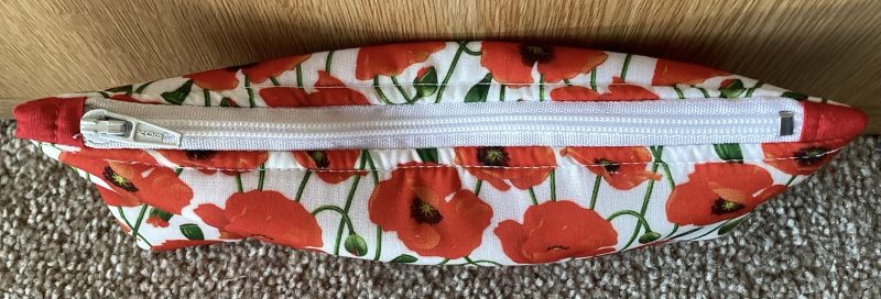 Small Lined Zipped White With Red Poppy, Fabric Jewellery Make Up Bag
