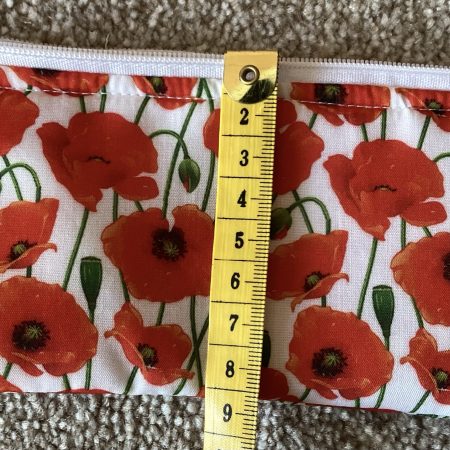 Small Lined Zipped White With Red Poppy, Fabric Jewellery Make Up Bag
