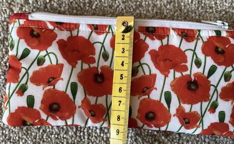 Small Lined Zipped White With Red Poppy, Fabric Jewellery Make Up Bag