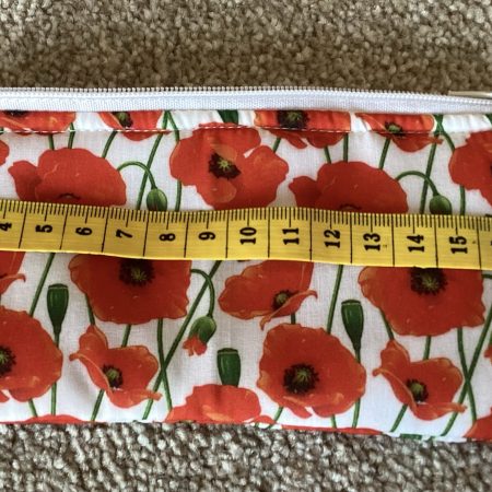 Small Lined Zipped White With Red Poppy, Fabric Jewellery Make Up Bag
