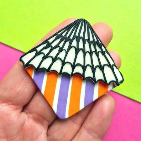 Polymer Clay Halloween Bookmark, Purple-Orange, Spiderweb Corner Bookmark