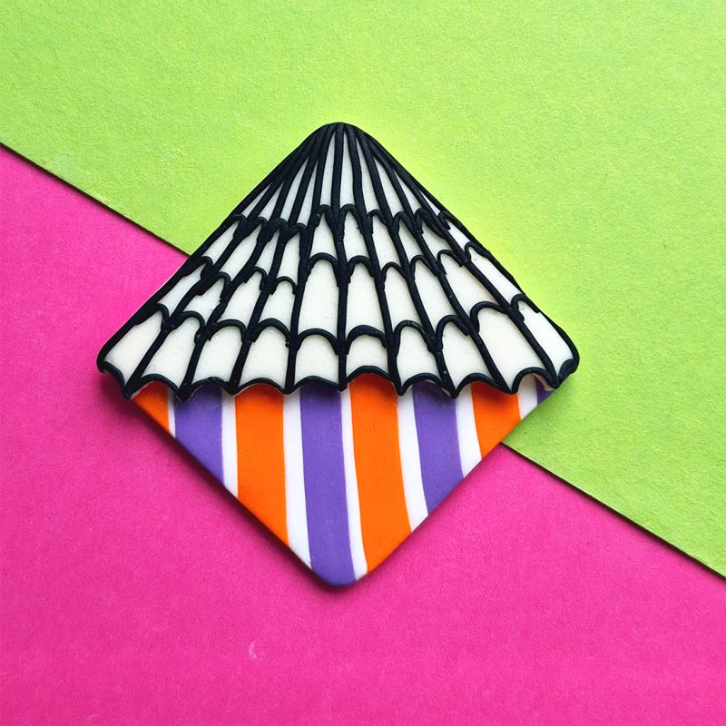 Polymer Clay Halloween Bookmark, Purple-Orange, Spiderweb Corner Bookmark