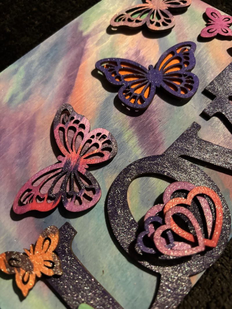 Love Flutters - Blended Acrylic Backdrop, Adoring Wooden Adornment