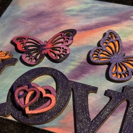 Love Flutters - Blended Acrylic Backdrop, Adoring Wooden Adornment