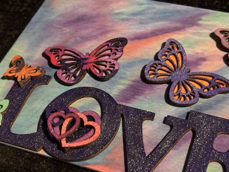 Love Flutters - Blended Acrylic Backdrop, Adoring Wooden Adornment