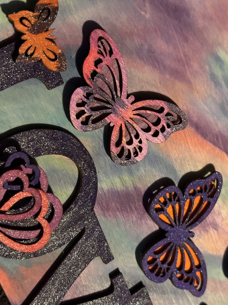 Love Flutters - Blended Acrylic Backdrop, Adoring Wooden Adornment