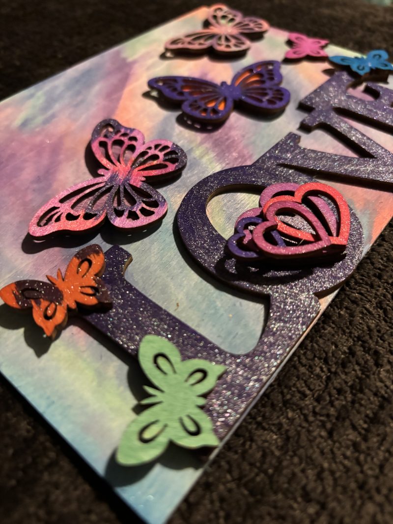 Love Flutters - Blended Acrylic Backdrop, Adoring Wooden Adornment