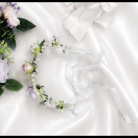 Wedding flower arrangements. All you need. Bride's bouquet, Groom's boutonniere, 4 Bridesmaid'sbouquets, 4 Groomsman boutonnieres, Flower basket & headpiece for Flower girl, "Something blue'. All handmade from artificial silk flowers.