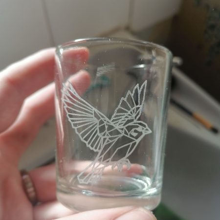 One little bird glass engraved candle holder