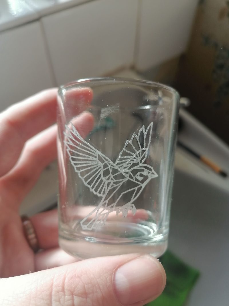 One little bird glass engraved candle holder