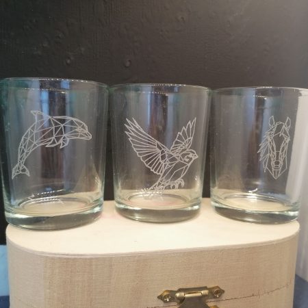 One little bird glass engraved candle holder