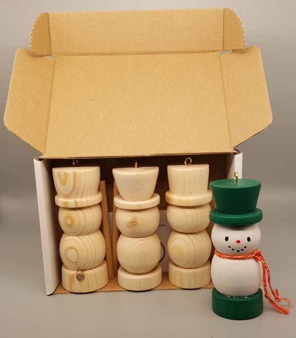 Hand Turned Wooden Snowman to Paint Yourself, with Painting Stick