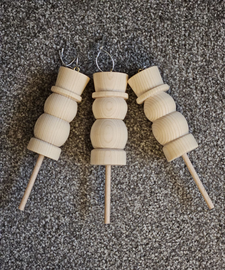 Hand Turned Wooden Snowman to Paint Yourself, with Painting Stick
