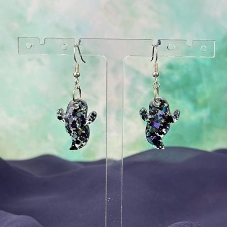 Cute Ghost Earrings | Black Glitter Halloween Earrings