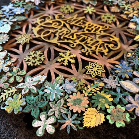 Wooden Christmas Wreath, 26x26cm, Layered 3D Design