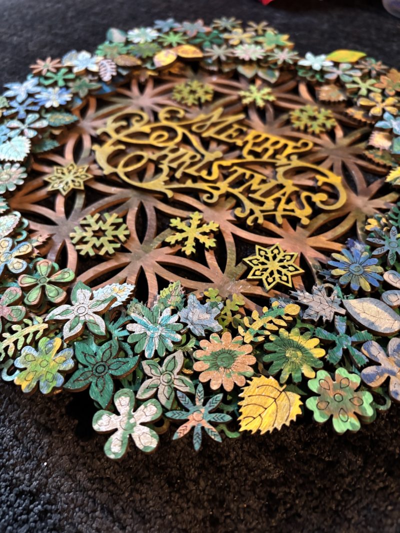 Wooden Christmas Wreath, 26x26cm, Layered 3D Design