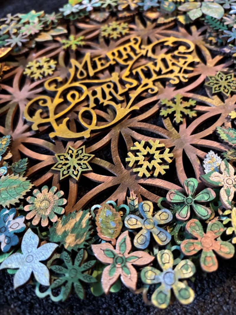 Wooden Christmas Wreath, 26x26cm, Layered 3D Design
