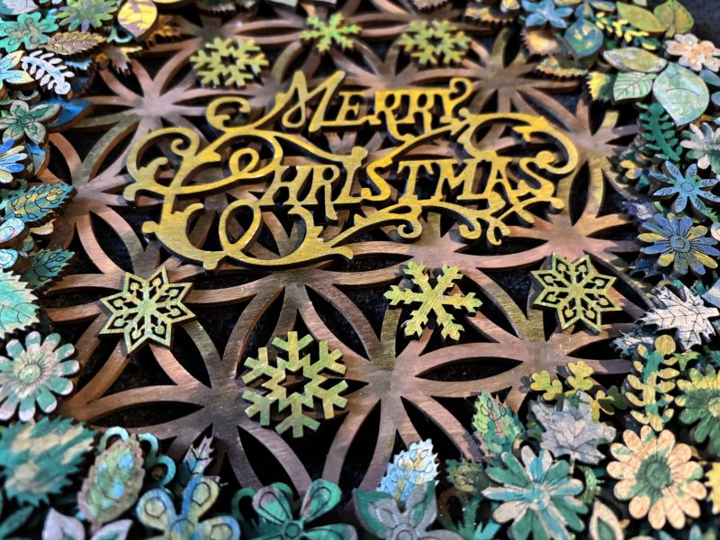 Wooden Christmas Wreath, 26x26cm, Layered 3D Design