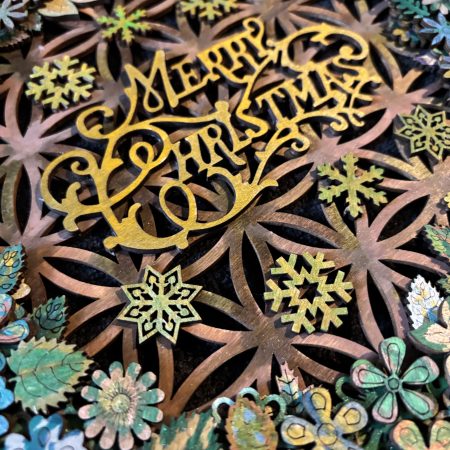 Wooden Christmas Wreath, 26x26cm, Layered 3D Design