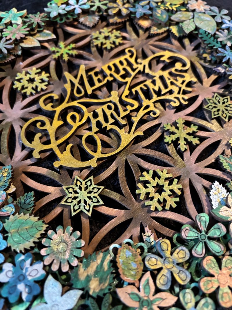 Wooden Christmas Wreath, 26x26cm, Layered 3D Design