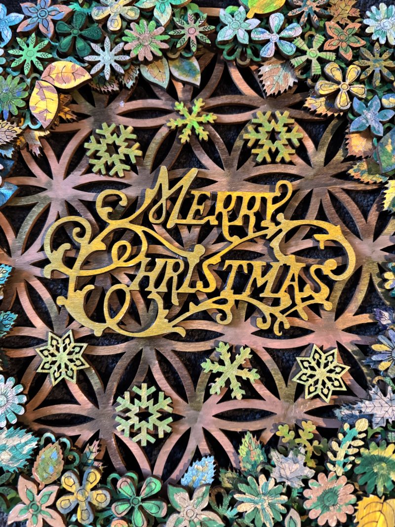 Wooden Christmas Wreath, 26x26cm, Layered 3D Design