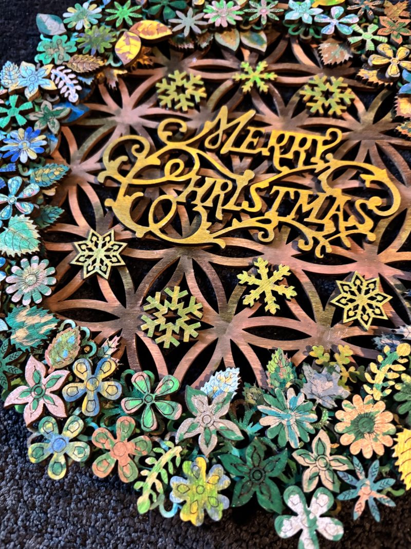 Wooden Christmas Wreath, 26x26cm, Layered 3D Design