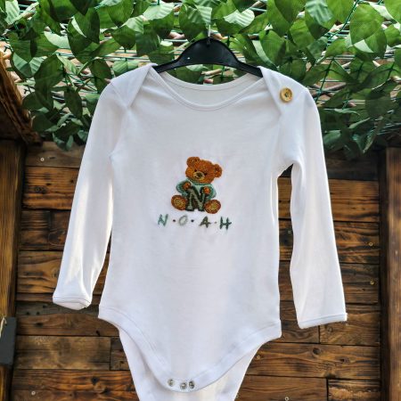 Hand-embroidered Baby Bodysuit Personalised with Name and Image