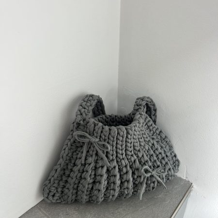 Ash Grey Crochet Shoulder Handbag with bows