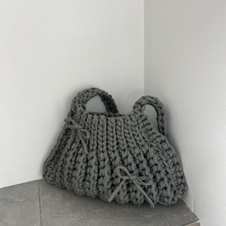 Ash Grey Crochet Shoulder Handbag with bows