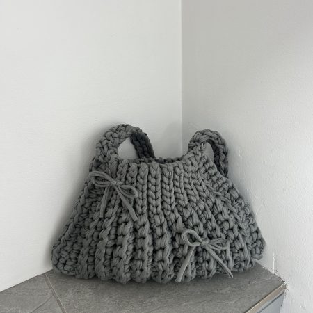 Ash Grey Crochet Shoulder Handbag with bows