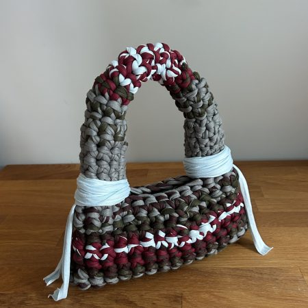 Crochet Bubble Handbag - Handmade T-Shirt Yarn Bag in Grey, Burgundy, Olive, Grey & Pale Blue