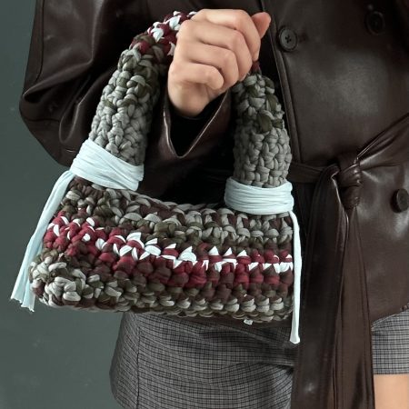 Crochet Bubble Handbag - Handmade T-Shirt Yarn Bag in Grey, Burgundy, Olive, Grey & Pale Blue