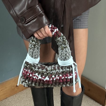 Crochet Bubble Handbag - Handmade T-Shirt Yarn Bag in Grey, Burgundy, Olive, Grey & Pale Blue
