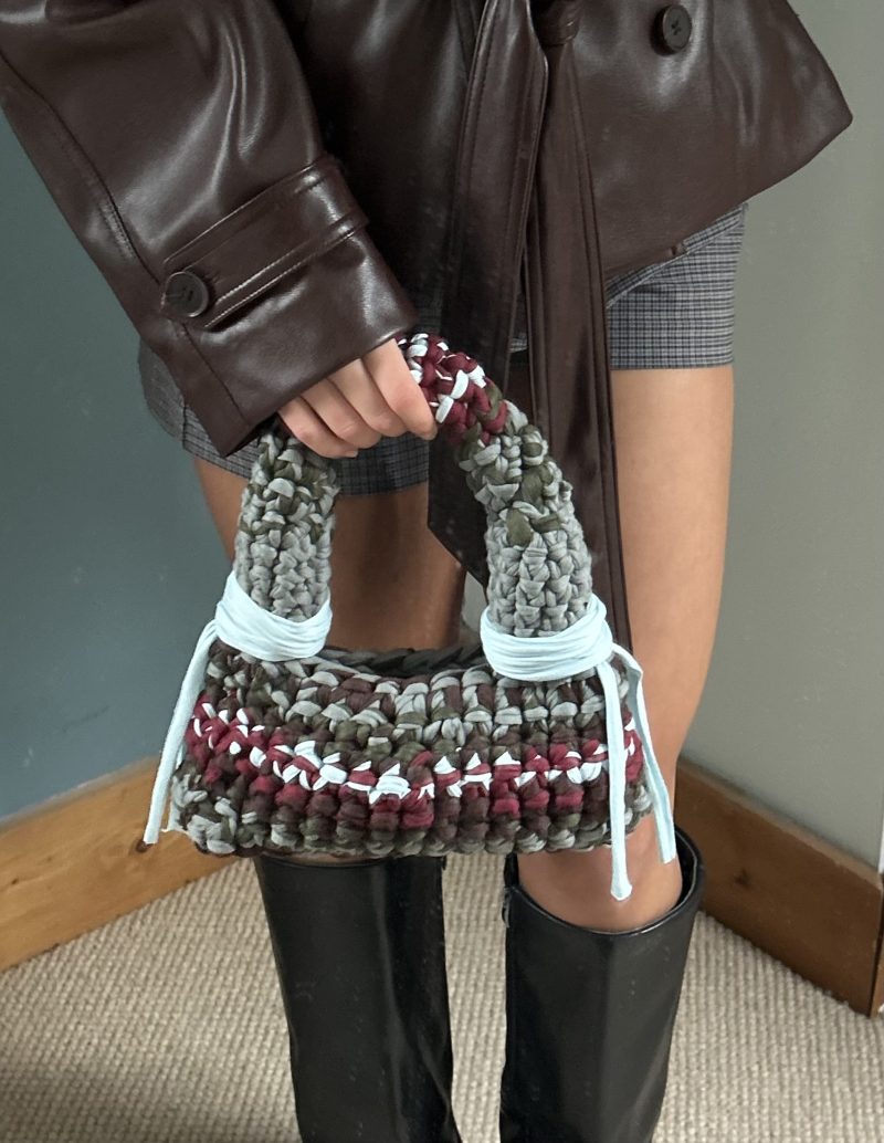 Crochet Bubble Handbag - Handmade T-Shirt Yarn Bag in Grey, Burgundy, Olive, Grey & Pale Blue