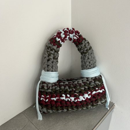 Crochet Bubble Handbag - Handmade T-Shirt Yarn Bag in Grey, Burgundy, Olive, Grey & Pale Blue