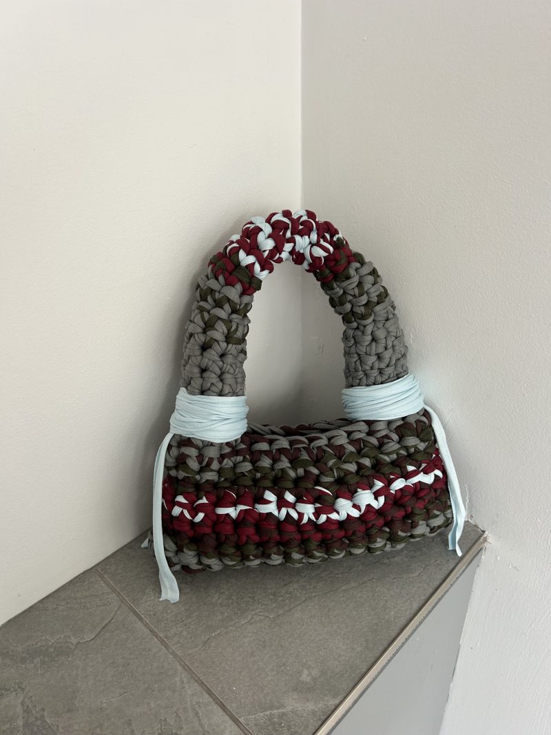 Crochet Bubble Handbag - Handmade T-Shirt Yarn Bag in Grey, Burgundy, Olive, Grey & Pale Blue