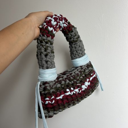 Crochet Bubble Handbag - Handmade T-Shirt Yarn Bag in Grey, Burgundy, Olive, Grey & Pale Blue