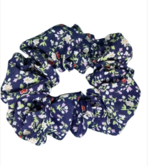 Navy Blue Ditsy Flower Cotton Hair Scrunchie