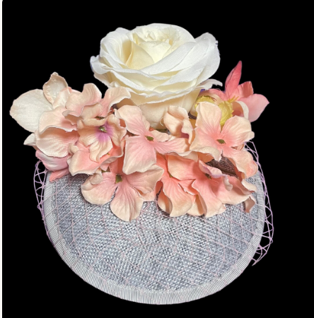 Cream Rose and Pearl Grey Fascinator with Clip and Headband