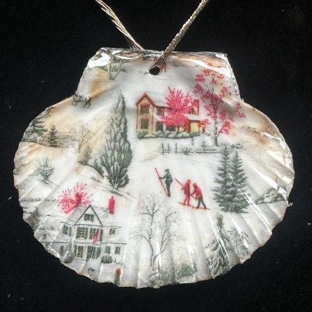 Shell Christmas ornament with decoupage and resin