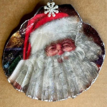 Christmas ornament shell with decoupage and resin