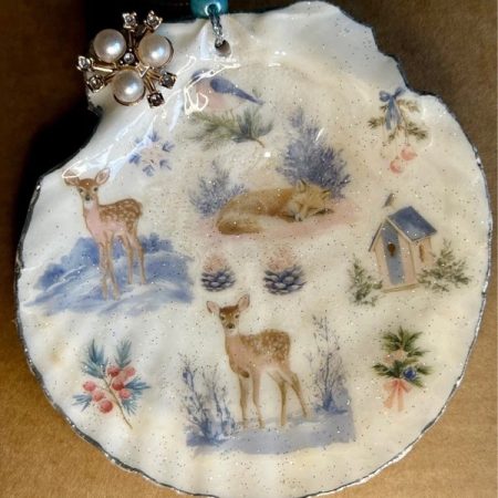 Multicoloured shell Christmas ornament, resin decoupage