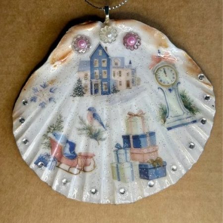 Christmas ornament shell with decoupage and resin