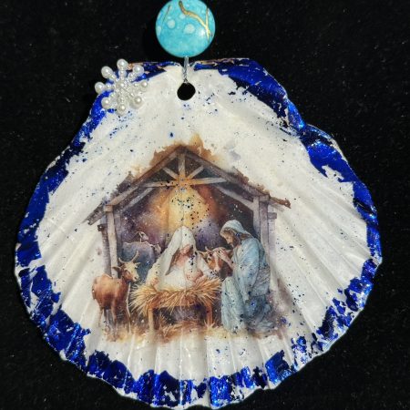 Shell Christmas ornament with decoupage and resin